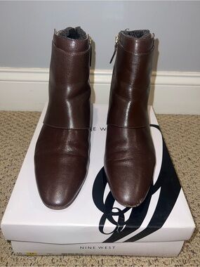 Nine West Dark Brown Leather Pointed Ankle Booties